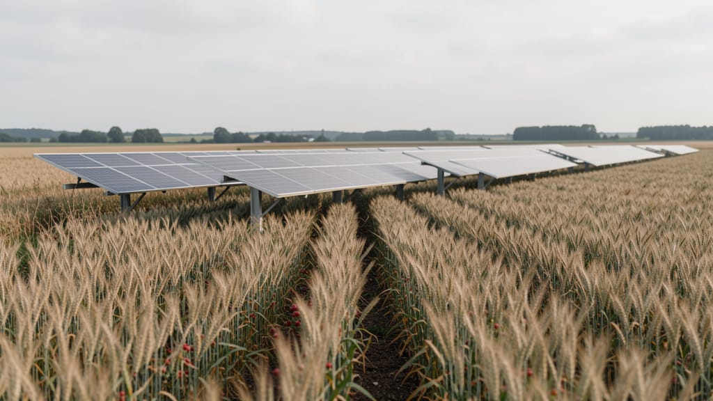 Die doppelte Ernte von Morgen: Wie Agri-Photovoltaik unsere Teller und die Energiewende nährt (KI-generiertes Symbolbild)