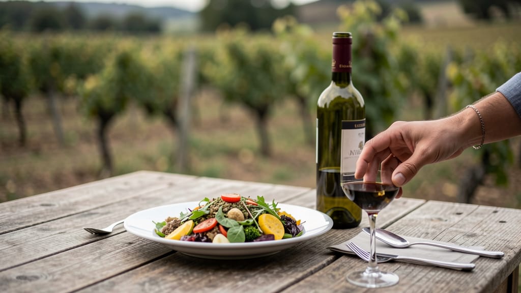 Die Kunst der veganen Weinbegleitung: So harmonieren pflanzliche Genüsse und edle Tropfen (KI-generiertes Symbolbild)