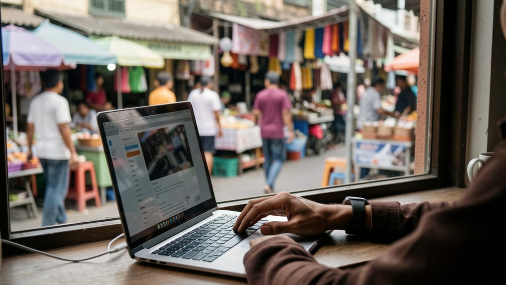 Die Seele der Reisenden neu vermessen: Wie Orte und das Digitale die Identität von Digitalen Nomaden formen (KI-generiertes Symbolbild)