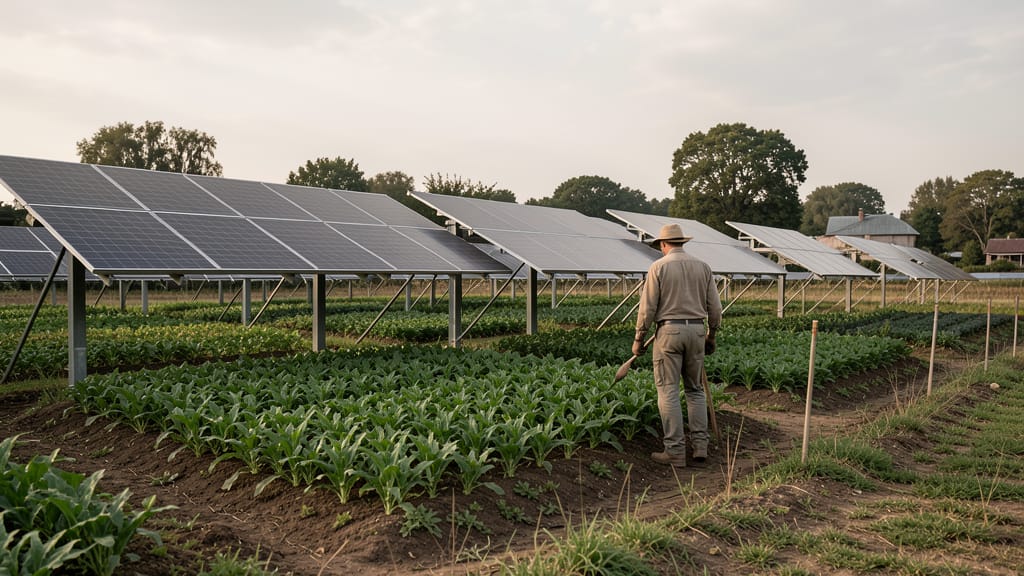 Doppelte Ernte, doppelte Zukunft: Wie Agri-Photovoltaik unseren Tisch schützt und Energie schafft (KI-generiertes Symbolbild)