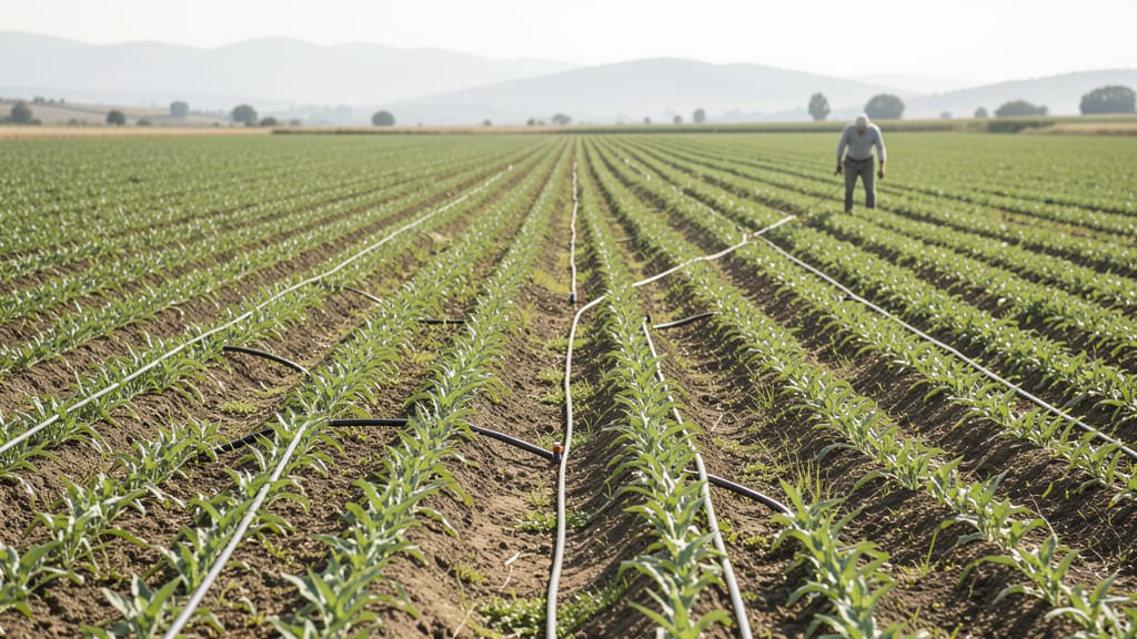 Jeder Tropfen zählt: Wie Präzisionsbewässerung unsere Teller sichert und die Natur schont (KI-generiertes Symbolbild)