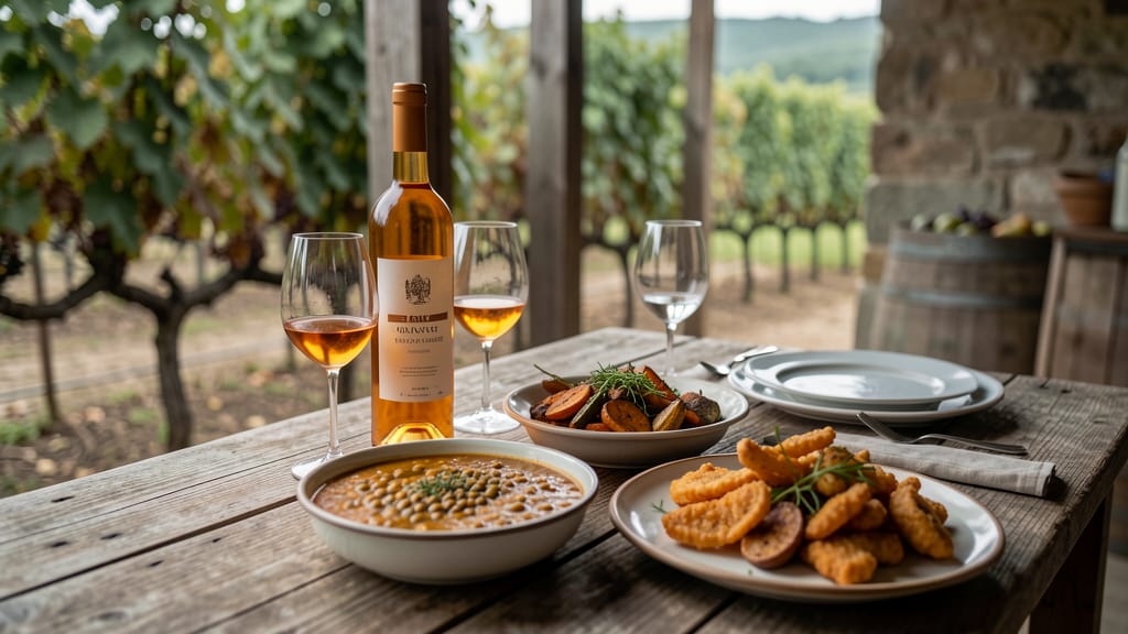 Orange Wine: Ein vielseitiger Begleiter für bewussten Genuss und kulinarische Entdeckungen (KI-generiertes Symbolbild)