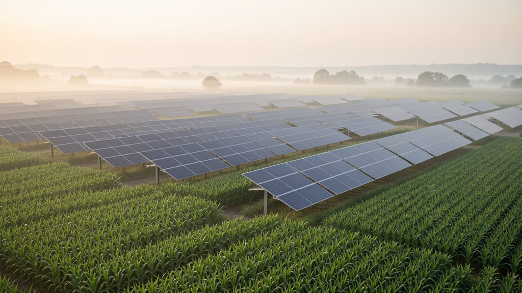 Sonnenernte und Feldesglück: Wie Agri-PV unsere Zukunft nährt (KI-generiertes Symbolbild)